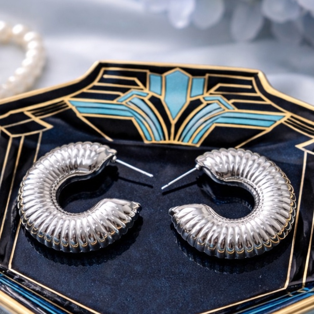 Silver Chunky spiral Hoop Earrings